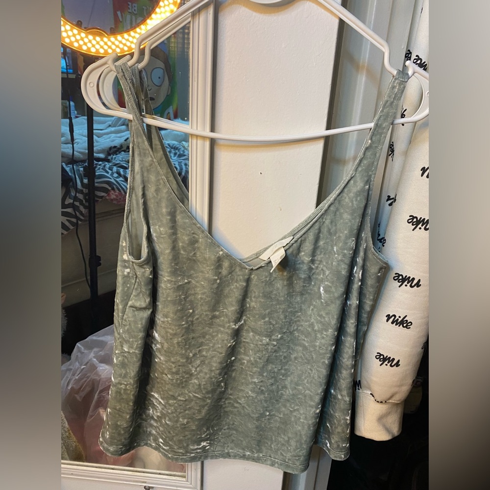 velvet like green spaghetti strap